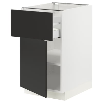 SEKTION / MAXIMERA Base cabinet with drawer/door, white/Nickebo matte anthracite, 18x24x30 "