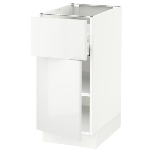 White high gloss kitchen cabinet, rectangular, modern, sleek design.