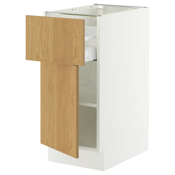 SEKTION / MAXIMERA Base cabinet with drawer/door, white/Sinarp oak veneer, 15x24x30 "