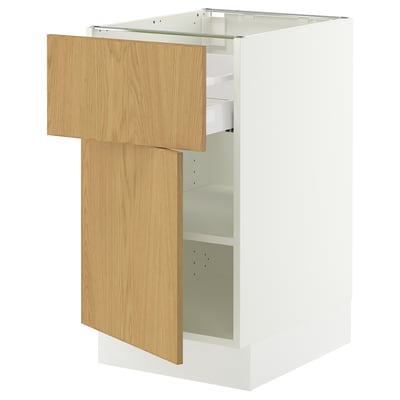 SEKTION / MAXIMERA Base cabinet with drawer/door, white/Sinarp oak veneer, 18x24x30 "