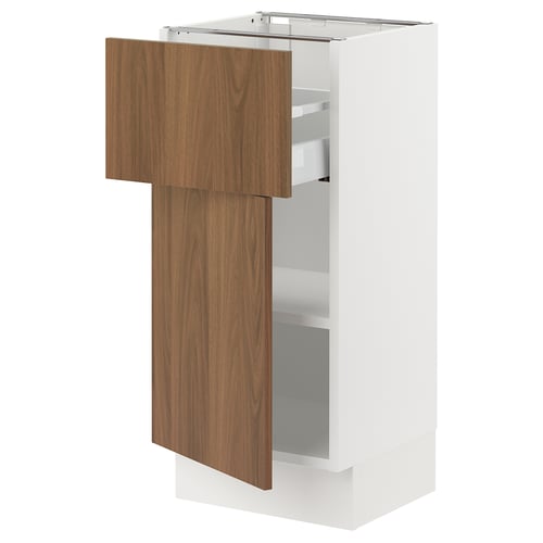 SEKTION kitchen cabinet: white with walnut door, adjustable shelves, modern design.