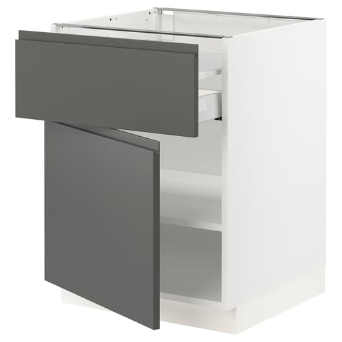SEKTION kitchen cabinet in white with dark grey drawers, modern look, smooth-running drawers, adjustable shelves.