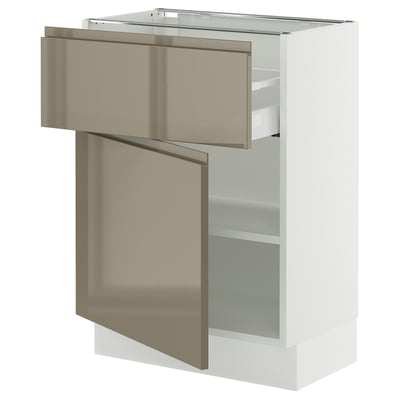 SEKTION / MAXIMERA Base cabinet with drawer/door, white/Voxtorp high-gloss dark grey-brown, 24x15x30 "
