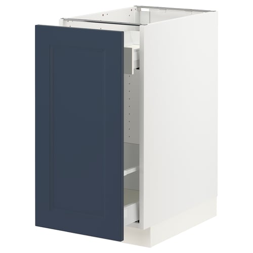 SEKTION kitchen cabinet, blue axstad door, white frame, flat design, sturdy build.