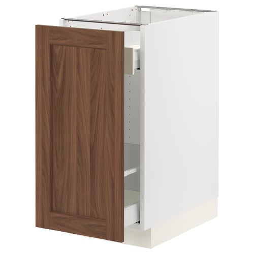 SEKTION kitchen cabinet, white with walnut door, rectangular, wooden grain pattern.