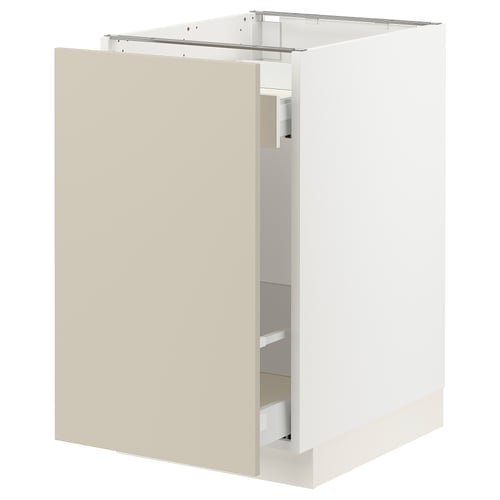 Beige SEKTION kitchen cabinet with modern design, single door and full-extension drawer, square shape.