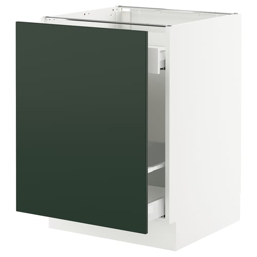 SEKTION modern kitchen cabinet in green with white base, rectangular shape, and drawers.