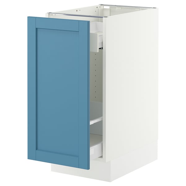 SEKTION / MAXIMERA Base cabinet with pull-out storage, white/Lerhyttan blue, 15x24x30 "