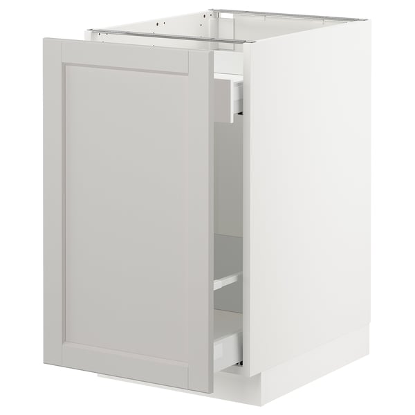 A white SEKTION kitchen base cabinet with a drawer, featuring a traditional design with smooth, bevelled edges.