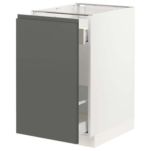 Modern kitchen cabinet, grey SEKTION, white frame, particleboard, square shape, minimalist design.