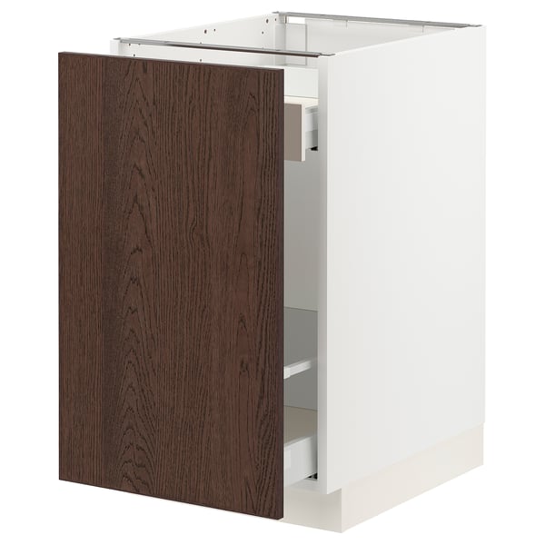 SEKTION / MAXIMERA Base cabinet with pull-out storage, white/Sinarp brown, 18x24x30 "