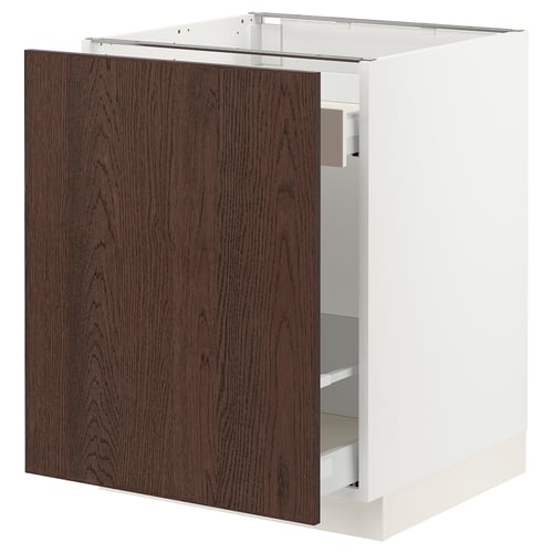 SEKTION kitchen cabinet, white with dark wood door, square shape, modern design.