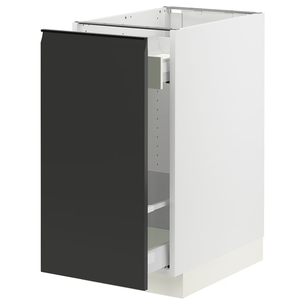 SEKTION / MAXIMERA Base cabinet with pull-out storage, white/Upplöv matte anthracite, 15x24x30 "