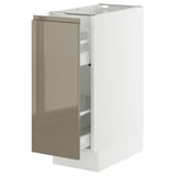 SEKTION / MAXIMERA Base cabinet with pull-out storage, white/Voxtorp high-gloss dark grey-brown, 12x24x30 "