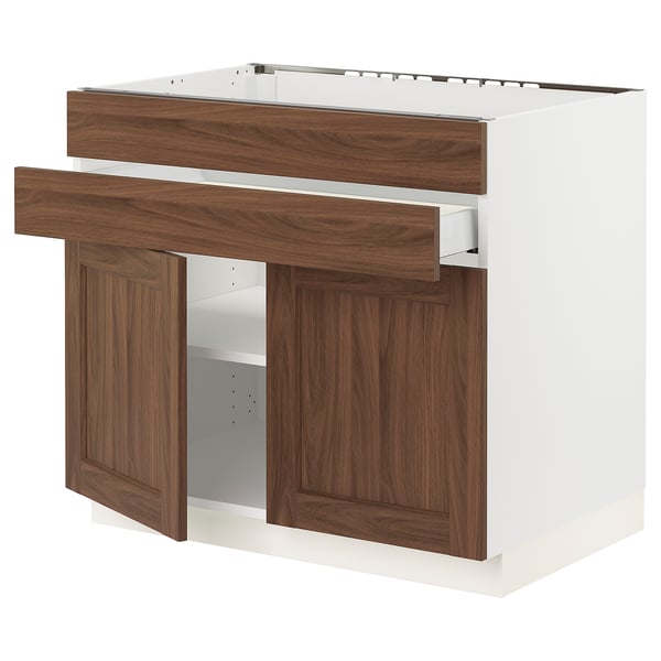 SEKTION / MAXIMERA Base cb f cktp/2 drs/2 frnt/1 drwr, white Enköping/brown walnut effect, 36x24x30 "
