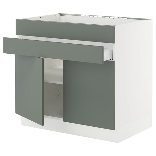Ikea SEKTION kitchen unit, grey-green, modern design, white base, easy to customize.