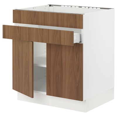 SEKTION / MAXIMERA Base cb f cktp/2 drs/2 frnt/1 drwr, white/Tistorp brown walnut effect, 30x24x30 "