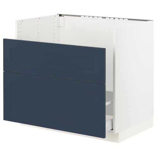 SEKTION kitchen cabinet with blue square drawers, sturdy frame.