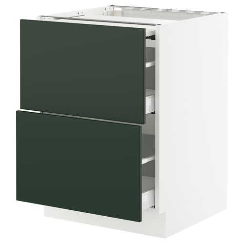 SEKTION kitchen cabinet, white with green drawers, modern design.