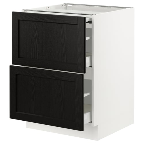 Modern kitchen cabinet with black-stained wood doors and full-extension drawers.
