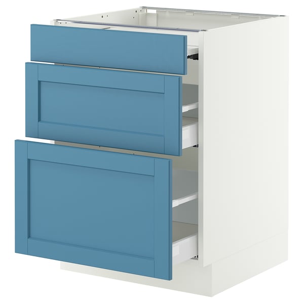 SEKTION / MAXIMERA Bc w pull-out work surface/2drw, white/Lerhyttan blue, 24x24x30 "