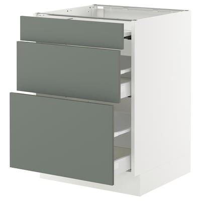 SEKTION / MAXIMERA Bc w pull-out work surface/2drw, white/Nickebo matte grey-green, 24x24x30 "