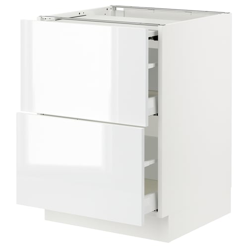 High-gloss white SEKTION kitchen cabinet set with pull-out drawers.