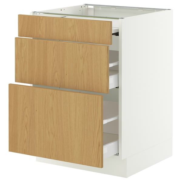 SEKTION / MAXIMERA Bc w pull-out work surface/2drw, white/Sinarp oak veneer, 24x24x30 "