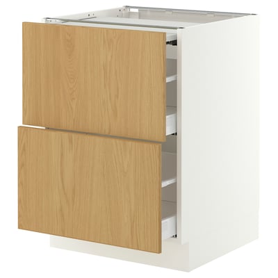 SEKTION / MAXIMERA Bc w pull-out work surface/2drw, white/Sinarp oak veneer, 24x24x30 "