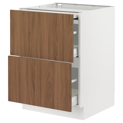 SEKTION / MAXIMERA Bc w pull-out work surface/2drw, white/Tistorp brown walnut effect, 24x24x30 "