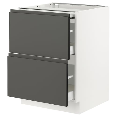 A white SEKTION kitchen cabinet with two dark grey drawers featuring modern, integrated handles.