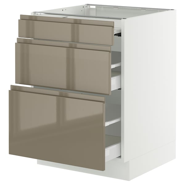 SEKTION / MAXIMERA Bc w pull-out work surface/2drw, white/Voxtorp high-gloss dark grey-brown, 24x24x30 "