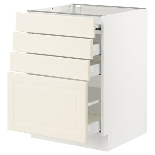 A SEKTION off-white kitchen cabinet with bevelled edges and multiple drawer compartments.