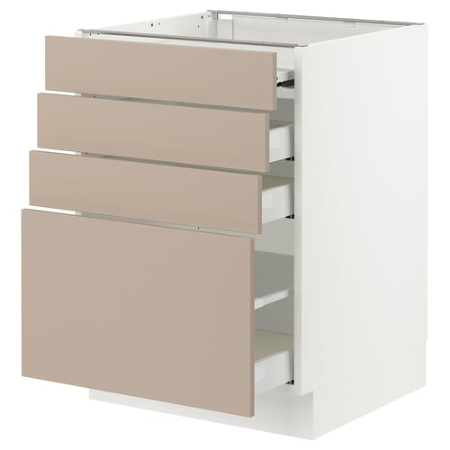 An ikea SEKTION kitchen cabinet with four beige drawers and one door, featuring a sleek, minimalist design.