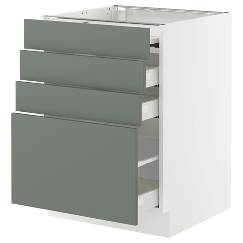 SEKTION kitchen cabinet, white, grey-green drawers, modern design, full extension drawers.