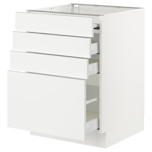 White kitchen cabinet, modern design, multiple drawers, sleek surfaces.