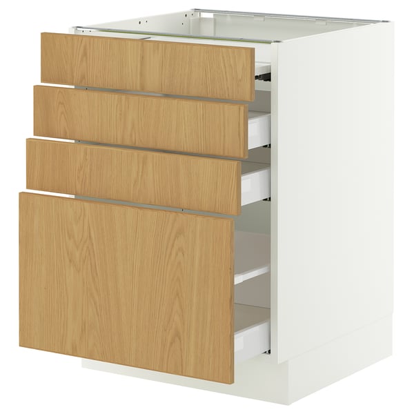 SEKTION / MAXIMERA Bc w pull-out work surface/3drw, white/Sinarp oak veneer, 24x24x30 "