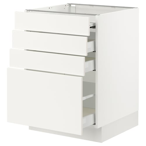 SEKTION white kitchen unit, three drawers, metal and wood, clean design.