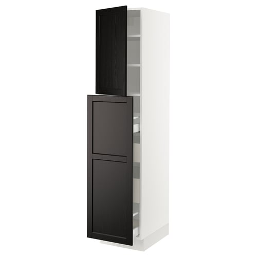 White & dark wood ikea SEKTION cabinet with open shelves.
