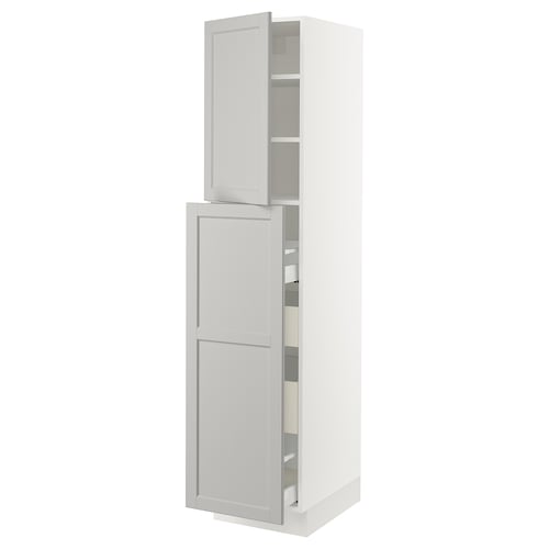 SEKTION white kitchen cabinet with grey lerhyttan doors, adjustable shelves, and smooth-closing drawers, modern design.