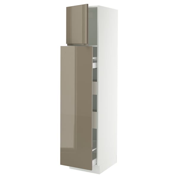 SEKTION / MAXIMERA Hc w p-o func 1dr/4drw, white/Voxtorp high-gloss dark grey-brown, 18x24x80 "