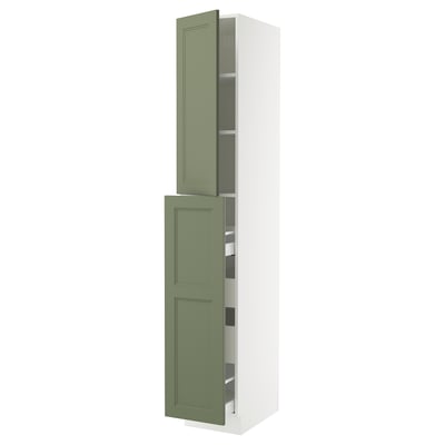 SEKTION / MAXIMERA Hc w p-o func 4drw/1dr/2shlv, white/Axstad gray-green, 15x24x90 "