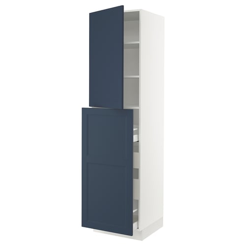 SEKTION kitchen cabinet in blue-white, tall with drawers, modern classic design.