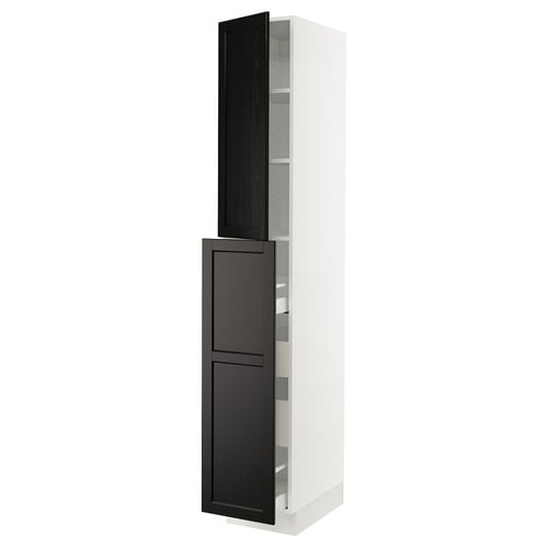 SEKTION kitchen cabinet, white & black, tall, recessed handles, bevelled edges.