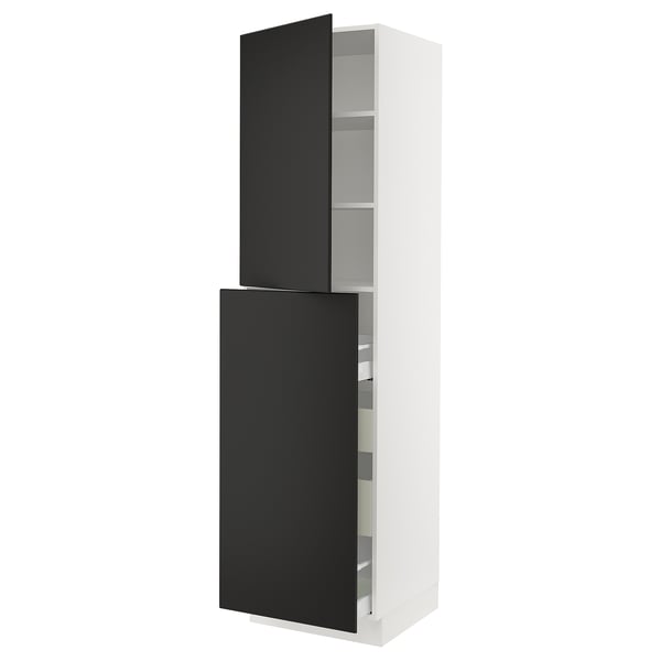 SEKTION / MAXIMERA Hc w p-o func 4drw/1dr/2shlv, white/Nickebo matte anthracite, 24x24x90 "