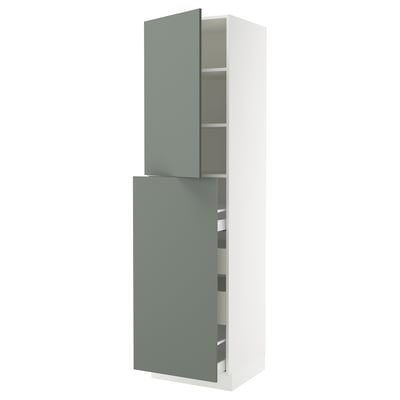 SEKTION / MAXIMERA Hc w p-o func 4drw/1dr/2shlv, white/Nickebo matte grey-green, 24x24x90 "