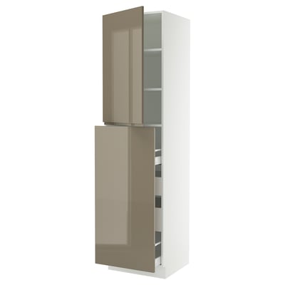 SEKTION / MAXIMERA Hc w p-o func 4drw/1dr/2shlv, white/Voxtorp high-gloss dark grey-brown, 24x24x90 "