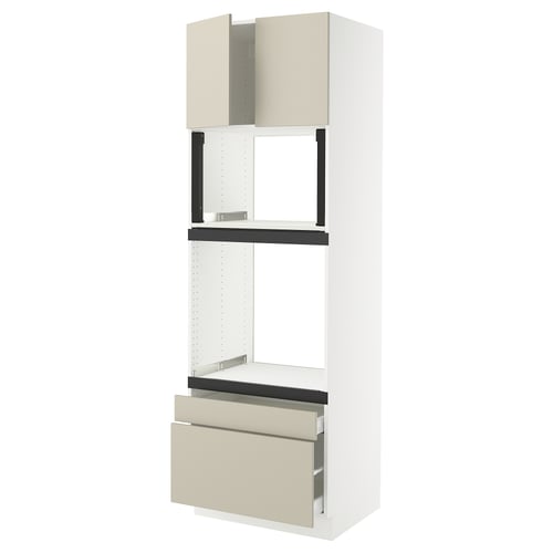 SEKTION kitchen unit in beige with drawers and shelves.