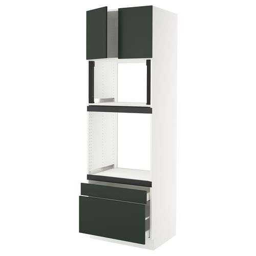 SEKTION kitchen unit, white & dark green. Shelves, drawers, modern & sleek.