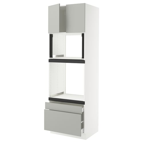 SEKTION white kitchen cabinet with grey drawers and doors, modern clean design.
